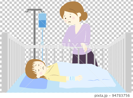 入院しているこどもを看病する母親 94783756