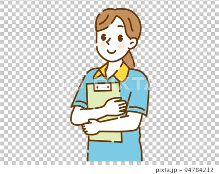 ポロシャツを着た若い介護士の女性 94784212