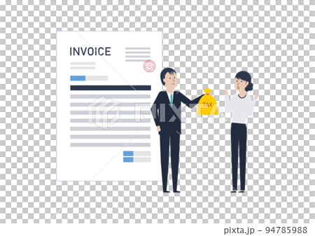 インボイス制度、課税事業者になるか？免税事業者のままか？なイラスト素材 94785988