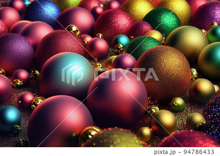 Christmas background created from multi colored Christmas balls. Digitally generated image. Not based on any actual scene or pattern.3D Render. High quality 3d illustration 94786433