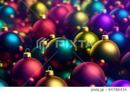 Christmas background created from multi colored Christmas balls. Digitally generated image. Not based on any actual scene or pattern.3D Render. High quality 3d illustration 94786434