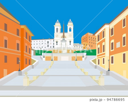 スペイン広場 piazza di spagna ローマ roma トリニタ・デイ・モンティ教会のイラスト素材 [94786695] - PIXTA