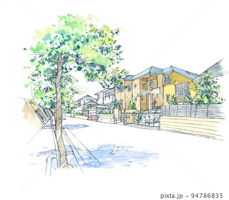 水彩画：住宅街 94786835