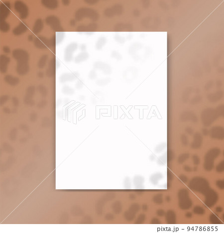 Mock up of empty paper blank. Reflected cheetah print shadow from window. Realistic silhouette effect background. Vector. 94786855