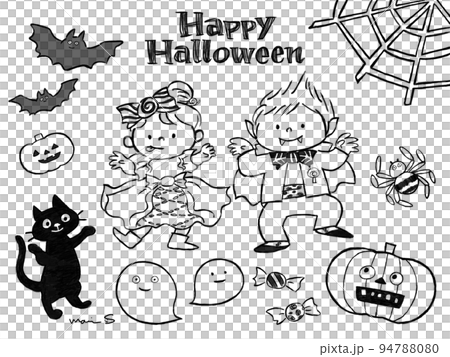 ハロウィンのモノクロイラスト 94788080