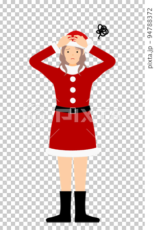 A woman in Santa Claus holding her head and worried A woman in Santa Claus holding her head and worried 94788372