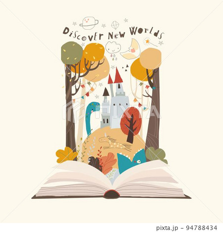 Cartoon Illustration of Cute Magical Fairy Tale Kingdom Story Book 94788434