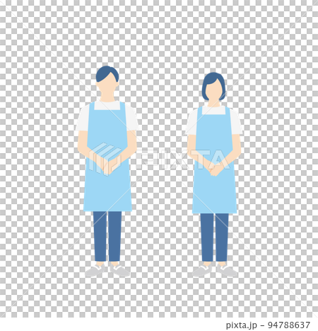Whole body image of a caregiver wearing an apron Whole body image of a caregiver wearing an apron 94788637
