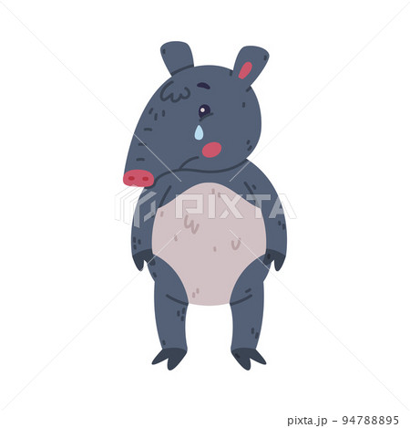 Cute Grey Tapir Animal with Proboscis Standing and Crying Vector Illustration 94788895