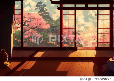 Fantasy japanese shrine with windows view torii  Stock Illustration  94789057  PIXTA