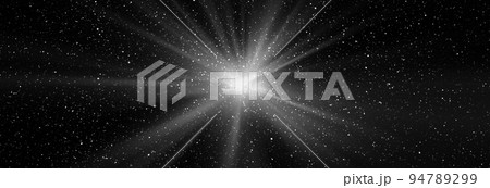 Burst of light in space. Night black starry sky horizontal background banner Burst of light in space. Night black starry sky horizontal background banner 94789299