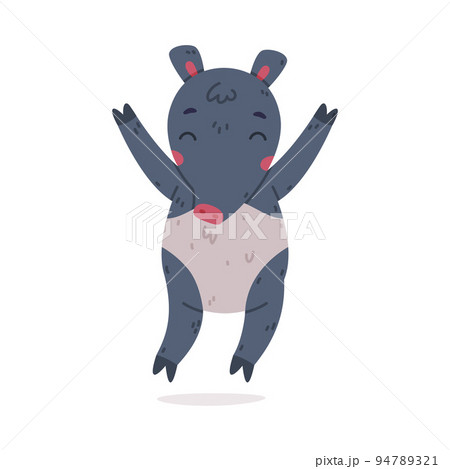 Cute Grey Tapir Animal with Proboscis Jumping with Joy Vector Illustration Cute Grey Tapir Animal with Proboscis Jumping with Joy Vector Illustration 94789321