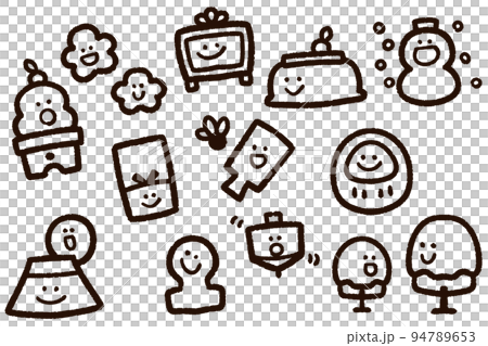 寬鬆可愛的新年人物黑白 寬鬆可愛的新年人物黑白 94789653