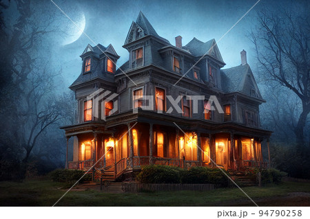 Halloween American Victorian Spooky House 94790258