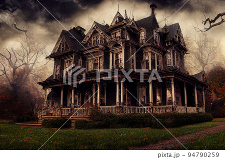 Halloween American Victorian Spooky House 94790259