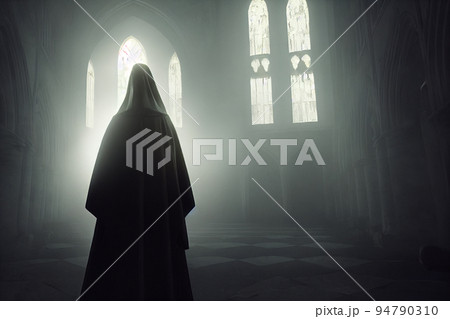 Halloween concept background of skeleton ghost in old Horror house. Halloween concept background of skeleton ghost in old Horror house. 94790310