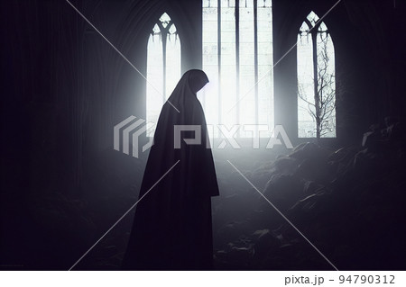 Halloween concept background of skeleton ghost in old Horror house. Halloween concept background of skeleton ghost in old Horror house. 94790312