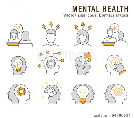Psychology flat icon set. Collection of mind, brain, emotion, mental health and more. Vector illustration. Editable Stroke. Psychology flat icon set. Collection of mind, brain, emotion, mental health and more. Vector illustration. Editable Stroke. 94790634