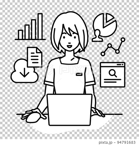 デスクでPCを前にリサーチ・データ分析・レポート作成をしているエステ店員・受付・接客係の女性 94791683