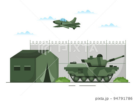 Military Army Force Template Hand Drawn Cute Cartoon Flat Illustration with Soldier, Weapon, Tank or Protective Heavy Equipment 94791786