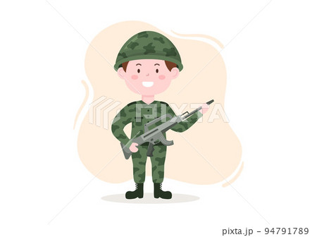 Military Army Force Template Hand Drawn Cute Cartoon Flat Illustration with Soldier, Weapon, Tank or Protective Heavy Equipment 94791789