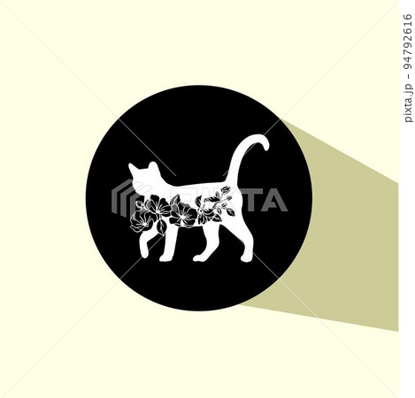 Icon Floral Cat Black and White Vector  94792616