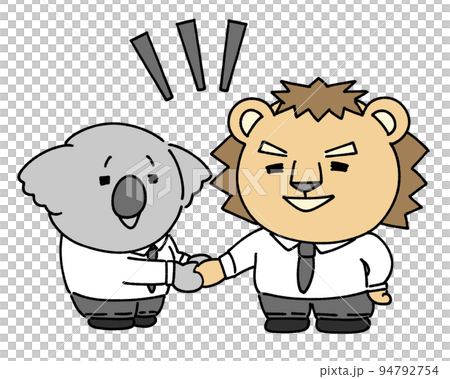 和解をするビジネスマン　二頭身の動物 94792754