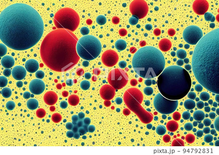 Blood and bacteria cells background. Medicine and biology science. Virus infection microscopic molecules and antivirus antidote particle. Nucleus membrane, nano microbe sphere Blood and bacteria cells background. Medicine and biology science. Virus infection microscopic molecules and antivirus antidote particle. Nucleus membrane, nano microbe sphere 94792831