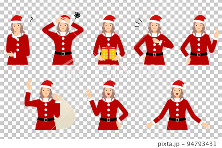 人物のポーズセット、サンタクロース姿の女性 94793431