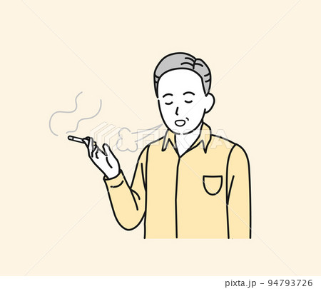 タバコを吸う中年の男性 喫煙 一服 休憩 イラスト タバコを吸う中年の男性 喫煙 一服 休憩 イラスト 94793726