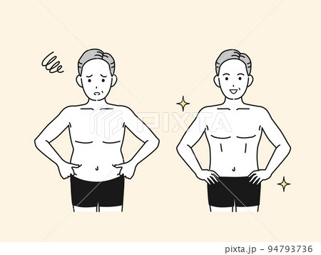 中年男性のウエストの変化　お腹　贅肉　中年太り　ダイエット　イラスト 94793736