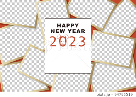 2023年賀状テンプレート「大盛りフォトフレーム」ハッピーニューイヤー　手書きスペース空き 94795519