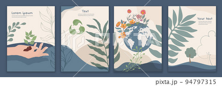 Ecology and environment conservation concept poster template. Eco planet. Environmental Protection. Cooperation for an ecological environment and for a green and clean land and nature 94797315