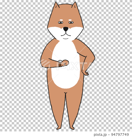 Illustration of a Shiba Inu looking at a watch 94797749
