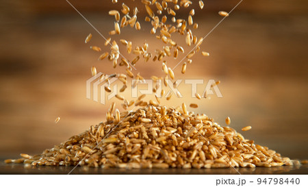 Falling of grain oats close-up, macro shot Falling of grain oats close-up, macro shot 94798440
