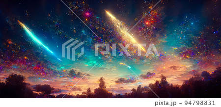 illustration on the theme Travel in space with stars and nebulae of the universe 94798831