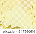 和柄の市松柄背景ーオシャレで豪華なプラチナゴールドリボンのフレームイラスト和紙背景素材 94799054