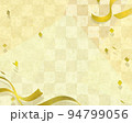 和柄の市松柄背景ーオシャレで豪華なプラチナゴールドリボンのフレームイラスト和紙背景素材 94799056