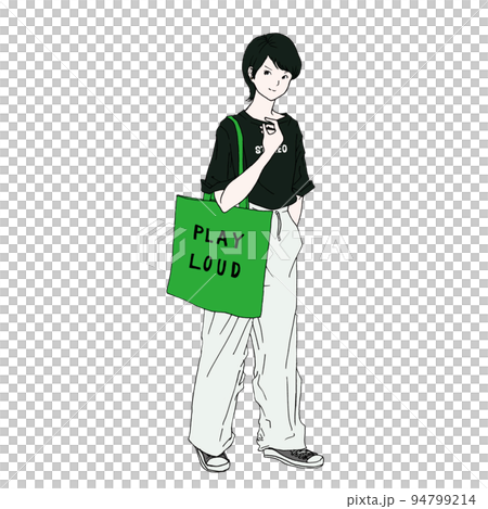 A woman walking with a tote bag (color) 94799214