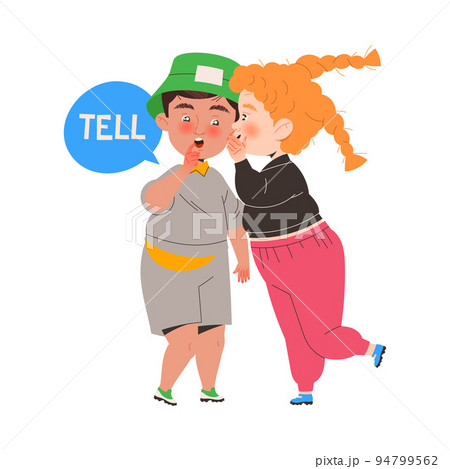 Little Girl Telling Boy Secret Learning English Word Vector Illustration 94799562