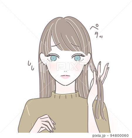 髪のボリュームに悩む女性イラスト 94800060