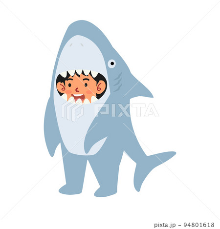 little kid characters in shark costume cartoon 94801618