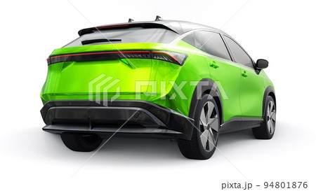 Green electric SUV car of the new generation on a white background. 3d rendering. 94801876