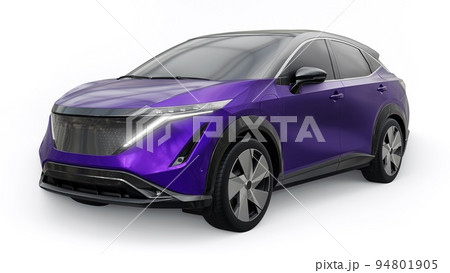 violet electric SUV car of the new generation on a white background. 3d rendering. 94801905