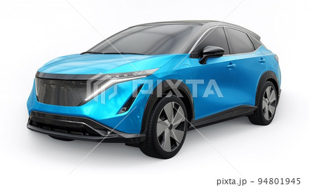 Blue electric SUV car of the new generation on a white background. 3d rendering. 94801945