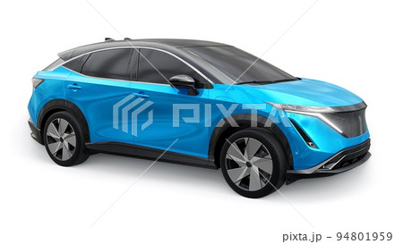 Blue electric SUV car of the new generation on a white background. 3d rendering. Blue electric SUV car of the new generation on a white background. 3d rendering. 94801959