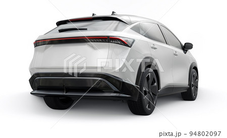 White electric SUV car of the new generation on a white background. 3d rendering. White electric SUV car of the new generation on a white background. 3d rendering. 94802097