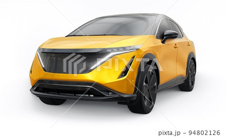 Orange electric SUV car of the new generation on a white background. 3d rendering. Orange electric SUV car of the new generation on a white background. 3d rendering. 94802126
