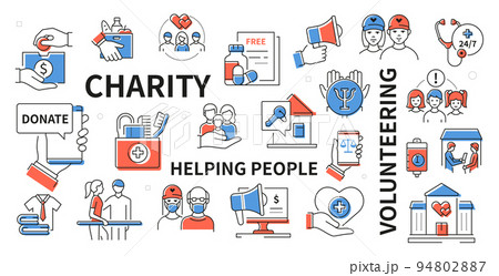 Charity and volunteering - line design icon set 94802887