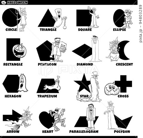 basic geometric shapes with Halloween characters set basic geometric shapes with Halloween characters set 94803289